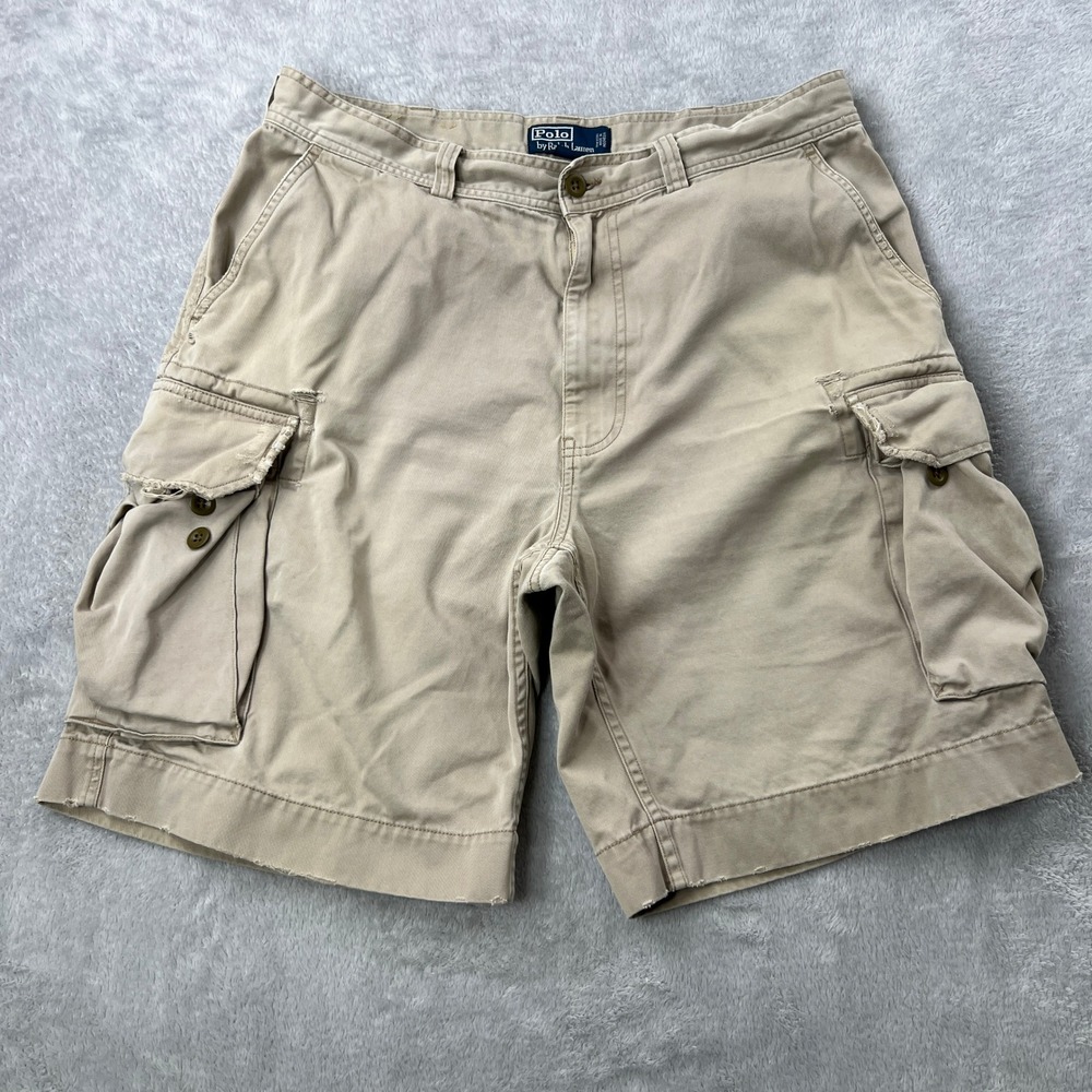 Polo Ralph Lauren Distressed Cargo Shorts 34 Khaki Y2K Vintage Gorpcore Twill